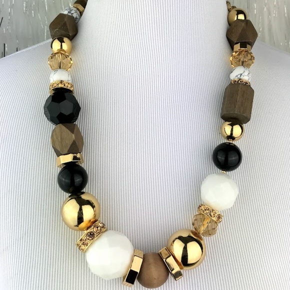 kate spade Jewelry - Kate Spade Chunky Gold Brown Black Wood Necklace